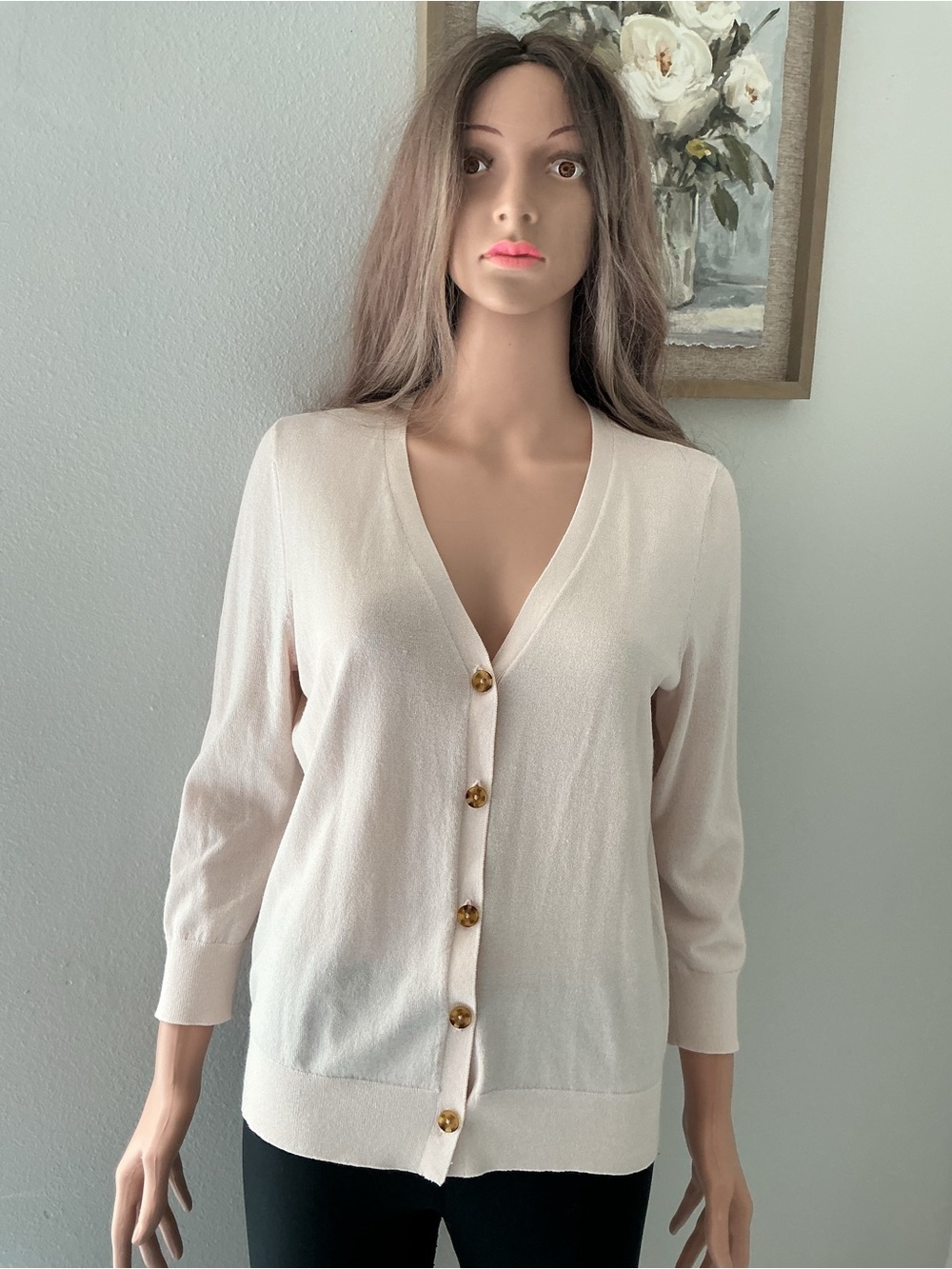 Ann Taylor Soft Blush V-Neck Button Cardigan